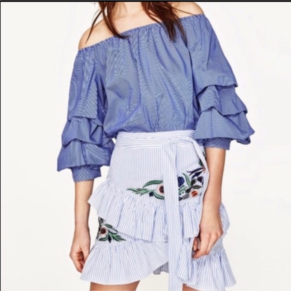 Zara embroidered wrap skirt